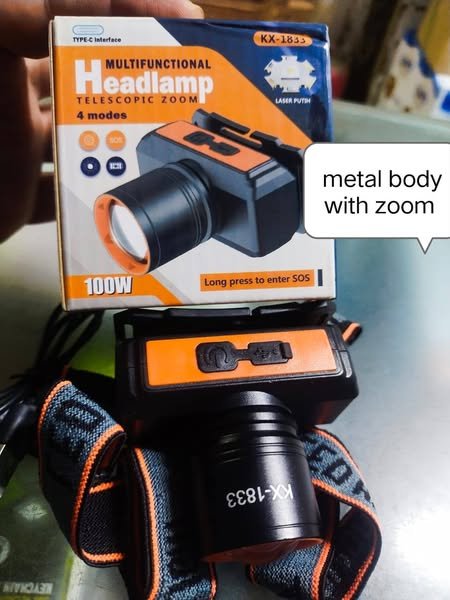 Powerful 100W KX-1833 Headlamp – 4 Modes with Telescope Zoom for Ultimate Outdoor Performance