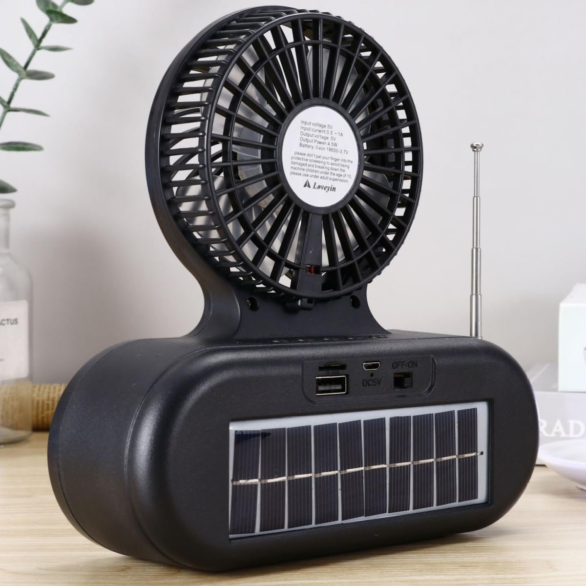 61s8jN8Xh7L._AC_SL1200_.jpg Solar fan Bluetooth speaker | Wireless outdoor portable With  blowing flashlight | Listening to music Support TF card U disk FM radio TWS interconnection - Image 1