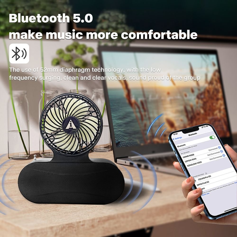 675e84449745e86409302bcac0730dd0.jpg Solar fan Bluetooth speaker | Wireless outdoor portable With  blowing flashlight | Listening to music Support TF card U disk FM radio TWS interconnection - Image 5
