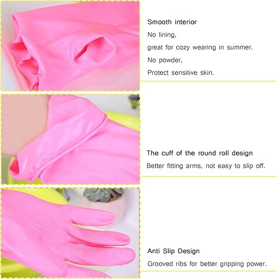 71-L1BuvSJL._AC_SX569_.jpg Dishwashing Rubber Gloves Non-Slip Household Laundry Kitchen Cleaning Gloves - Pair (Random color) - Image 2