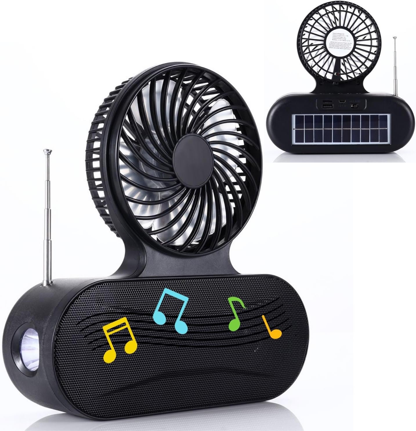 71AMLRJyXJL._AC_SL1500_.jpg Solar fan Bluetooth speaker | Wireless outdoor portable With  blowing flashlight | Listening to music Support TF card U disk FM radio TWS interconnection - Image 3