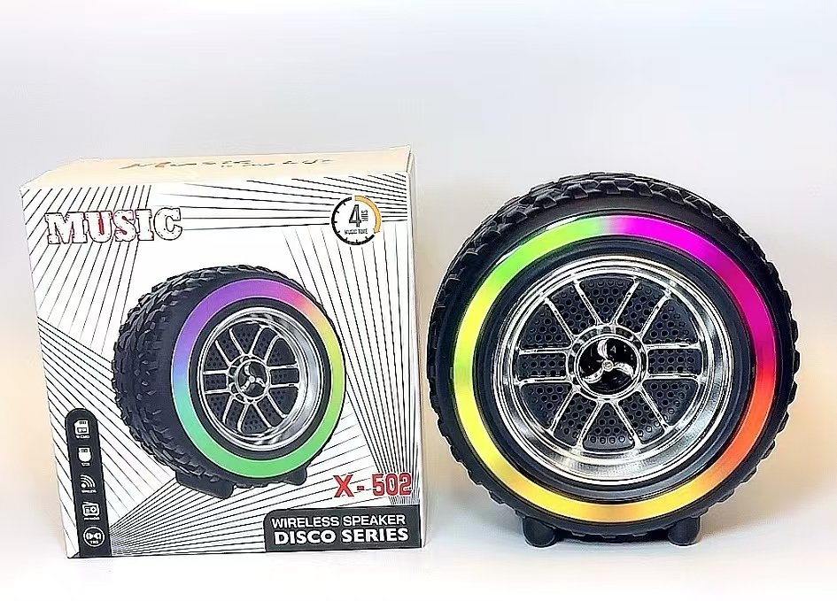 H273060241a9c479a94478b8ee5daa671R.jpg X-502 RGB Wheel-Shaped Wireless Speaker with Subwoofer Portable USB/BT Card Playback for Parties Computer Use - Image 3