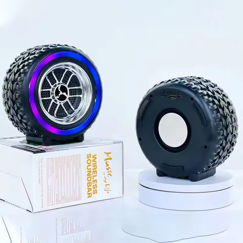 H5f561ba18e3d4e0e9f40efc4a79cdb7fa.png X-502 RGB Wheel-Shaped Wireless Speaker with Subwoofer Portable USB/BT Card Playback for Parties Computer Use - Image 1