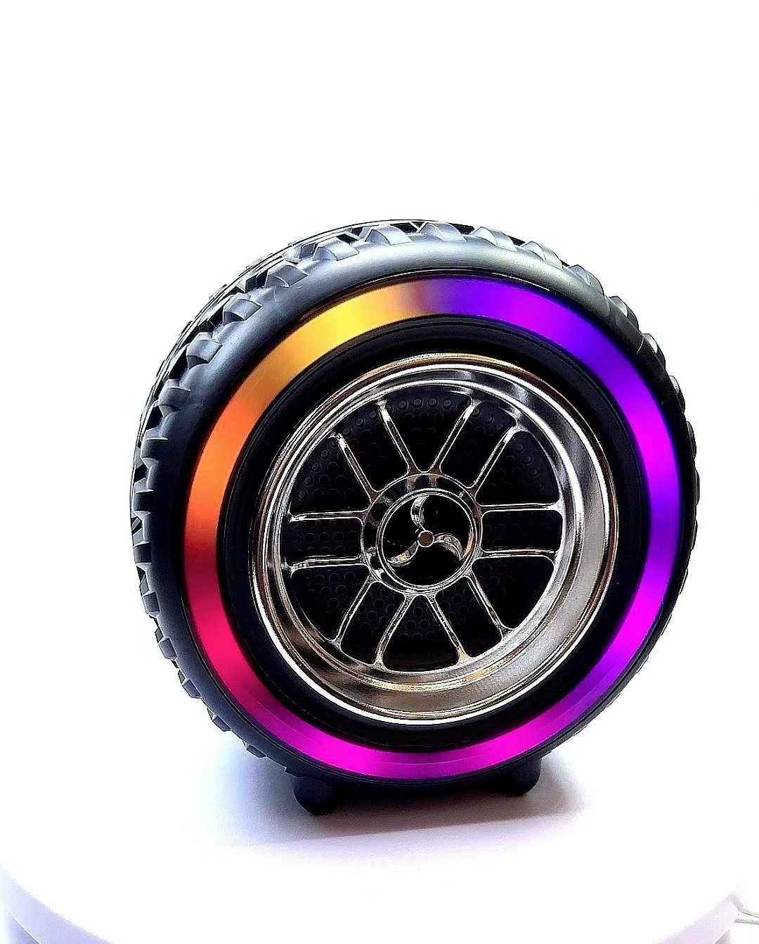 Hb4322abd0f684236a550648a5abcb1b67.jpg X-502 RGB Wheel-Shaped Wireless Speaker with Subwoofer Portable USB/BT Card Playback for Parties Computer Use - Image 5