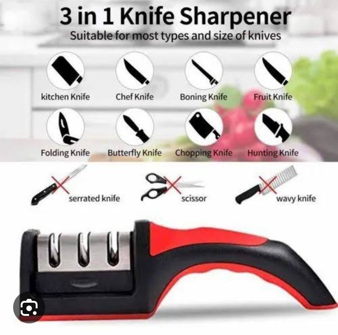 S1fa40080152047f4a3c6ef848da5817cV.jpg 3 in 1 Manual Knife Sharpening Kitchen Accessories Manual Stainless Steel 3 Stage Kitchen Handheld Knife Sharpener - Image 1