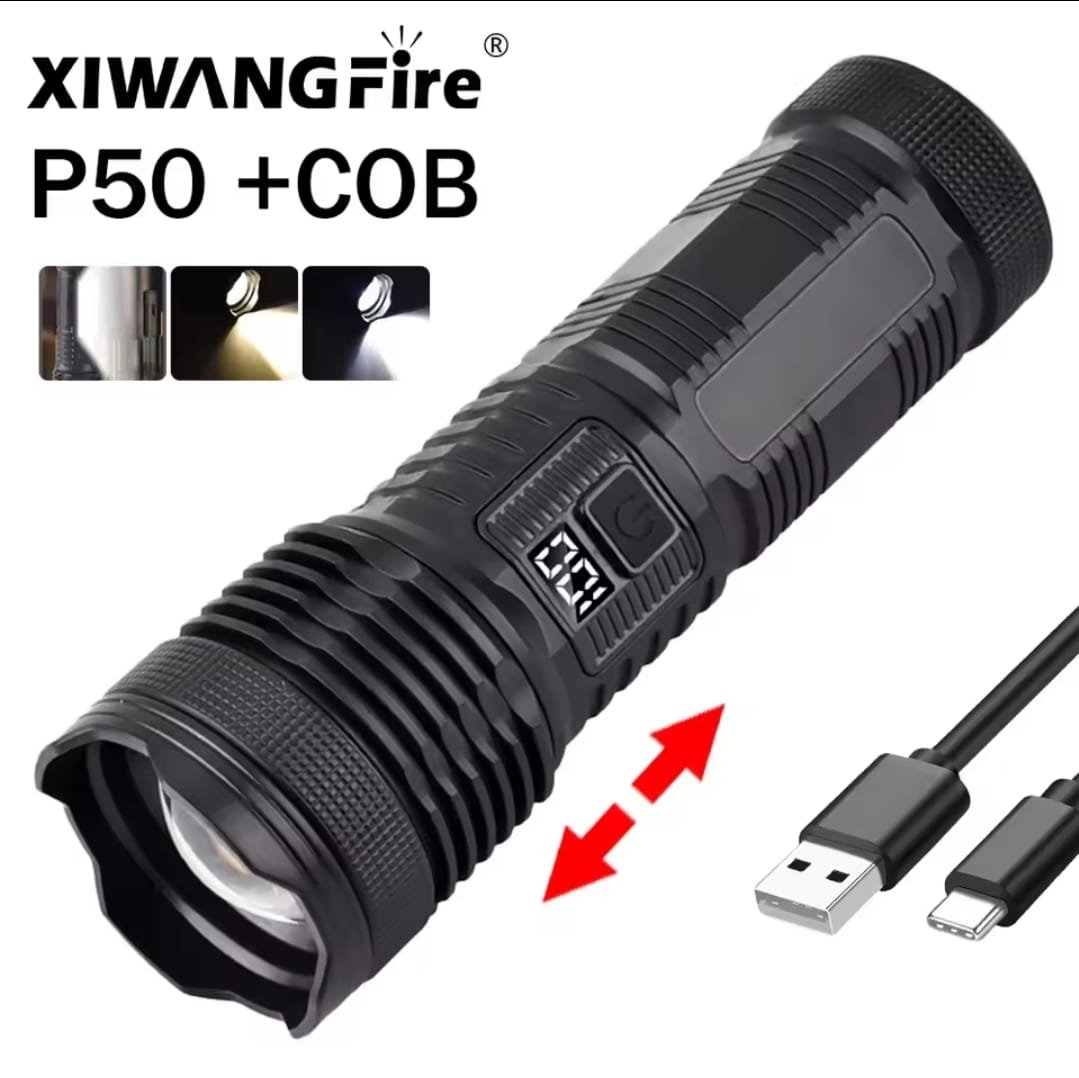 WhatsApp-Image-2025-01-15-at-1.20.35-PM.jpeg Most Powerful P50 FlashLight Flash light 5 Modes Usb Zoom Led Torch Built-in 18650 Battery Camping, Fishing - Image 4