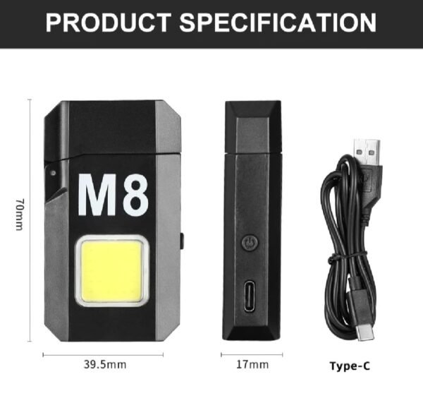 COB Led Flahlight With Lighters Dual Arc Pulse Flameless Lighter Type C Rechargeable Lighter Work Light Mini Light Men's Gift