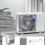 Portable Rechargeable Air Conditioning Fan – Compact Mini Cooler with 3 Speed Settings | USB Charging | Personal Cooling Fan for Home, Office, Travel (With Box) - Image 3